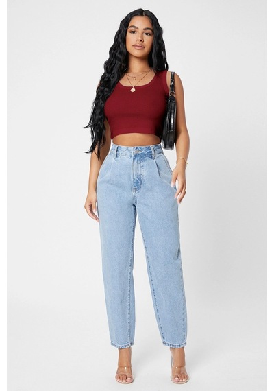 Angbutik Kadın Bordo Kare Yaka Crop Top Bluz