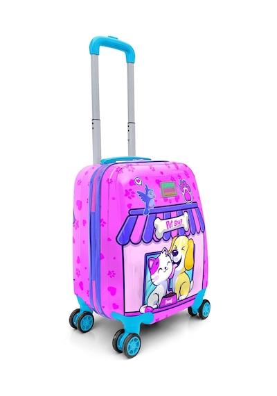 Coral High Kids Kedi Köpek Desenli Çocuk Valizi 16776 Pembe - Mavi