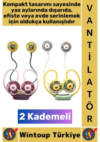 Vantilatör Sessiz Çalışma Kablosuz Taşınabilir Usb Şarjlı 2 Kademeli Şık El Boyun Fanı Vantilatör