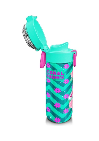 Coral High Kids Su Yeşili Pembe Flamingo Desenli Pipetli Ve Direkt İçim Çelik Termos 500 Ml 31820 Su Yeşili