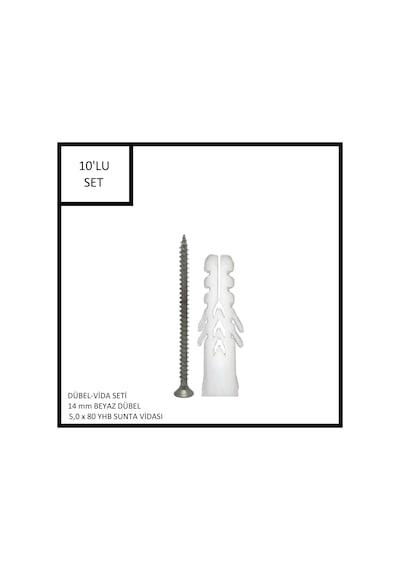 Dübel-vida Seti, Beyaz Dübel 14 Mm, 5,0x80 Yhb Sunta Vidası, 10 Adet