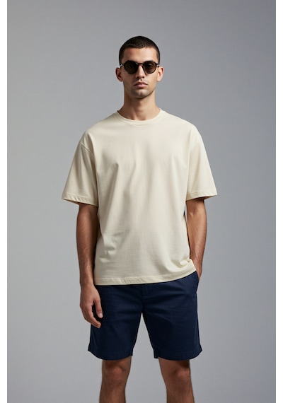 Erkek Oversize Basic Tişört Unisex %100 Pamuk Rahat Kalıp Krem