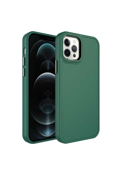 Apple Uyumlu iPhone 13 Pro Kılıf Metal Çerçeve Ve Buton Tasarımlı Sert Zore Botox Kapak Koyu Yeşil