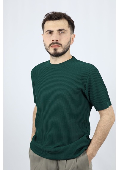 Ventov Bisiklet Yaka Fitilli Erkek Triko Vtr2604 Yeşil