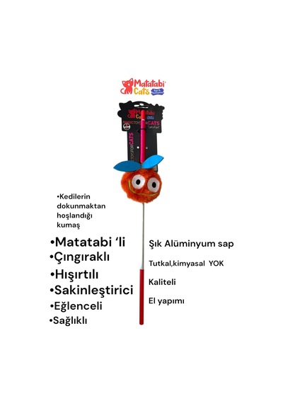 Matatabi Cats Chery Alüminyum Saplı Kedi Oltası Matatabi,çıngırak Ve Özel Hışırtı İçerir.özel Kumaş