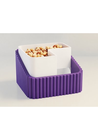 3d Baskı Fıstık Kasesi - Çift Hazneli Kabuk Ayırıcı Sunum Kasesi - Mor Beyaz
