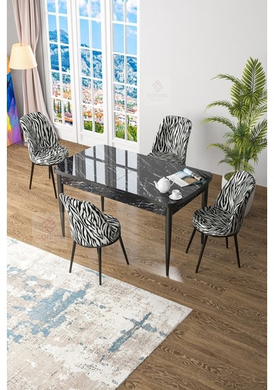 Canisa Concept Zen Serisi 80x132 Mdf Açılabilir Siyah Mermer Desen Masa Takımı Ve 4 Zebra Sandalye Masa Siyah Mermer Desen 4 Zebra Desen Sandalye Canisa Concept Zen Serisi 80x132 Mdf Açılabilir Siyah Mermer Desen Masa Takımı Ve 4 Zebra Sandalye Masa Siyah Mermer Desen 4 Zebra Desen Sandalye