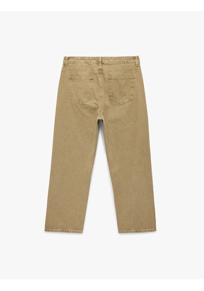 Koton Pamuklu Bol Normal Bel Oversize Baggy Jean Pantolon Deve Tüyü 7wam40137nd Taba