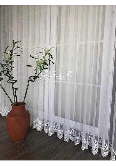 Tül Perde Etek Mini Damask Desen Desen 270 E Kadar Ayarlanabilir Ekru