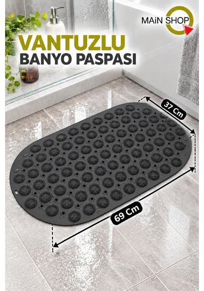 Kaydırmaz Duşakabin Banyo Ve Duş Paspası Masajlı Vantuzla Yapışır 37 X 69 Cm M-142 Siyah