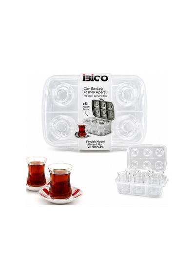 İbico K17-001 Taşıma Aparatı 6'li Çay Bardak Şeffaf Plastik - 24'li Paket