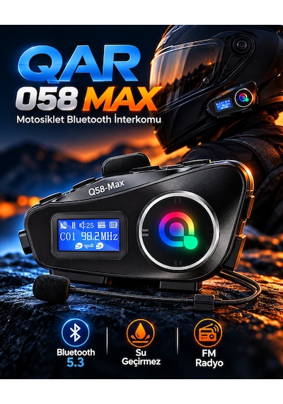 Q58-max Motosiklet Kask Bluetooth Kulaklık İnterkomlu Lcd Ekranlı Su Geçirmez Gürültü Önleyici Kablosuz Kask İçi Kulaklık
