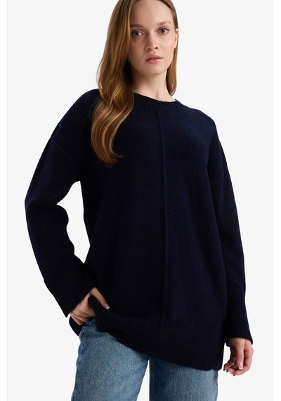 Defacto Loose Fit Bisiklet Yaka Triko Kazak Tunik F4547ax25wnnv105 Lacivert-nv105