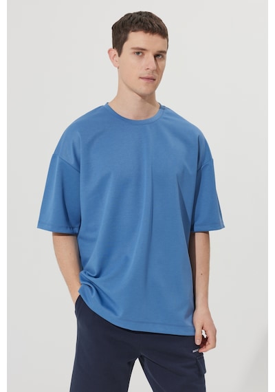 AC&Co / Altınyıldız Classics Erkek İndigo Oversize Fit Bol Kesim Bisiklet Yaka Kısa Kollu Sweatshirt Tişört 4A5222200206INDXL İndigo