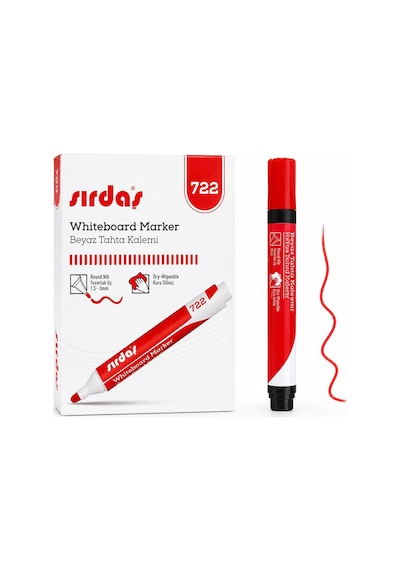 Yuma Ym-793-k Beyaz Tahta Kalemi 3mm Yuvarlak Uç Kırmızı - 12'li Paket