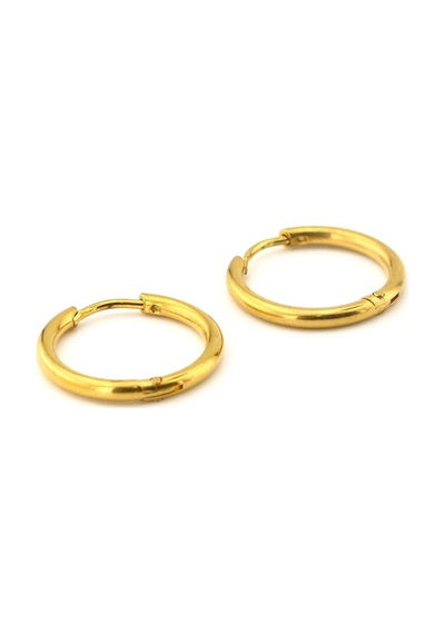 Sarı Renkli Çelik 18 MM Geniş Boy Ince Halka Erkek Küpe E762 Çok Renkli