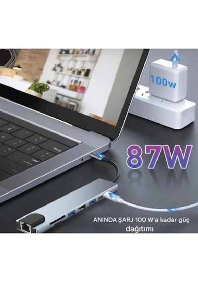 8 In 1 Apple Uyumlu MacBook Pro Air Usb Type-c Hub Dönüştürücü Çevirici Çoklayıcı Usb Hdmı Micro Sd Girişli