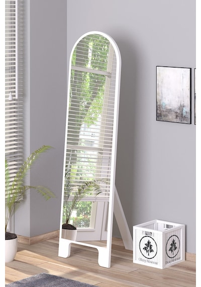 Beyaz 120x43 Cm Ayaklı Tek Kubbeli Salon Antre Çocuk Odası Banyo Wc Yatak Odası Boy Aynası Beyaz