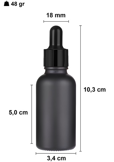 Afracam 30 Ml Mat Siyah Cam Damlalıklı 30 Cc Serum Şişesi 6 Adet