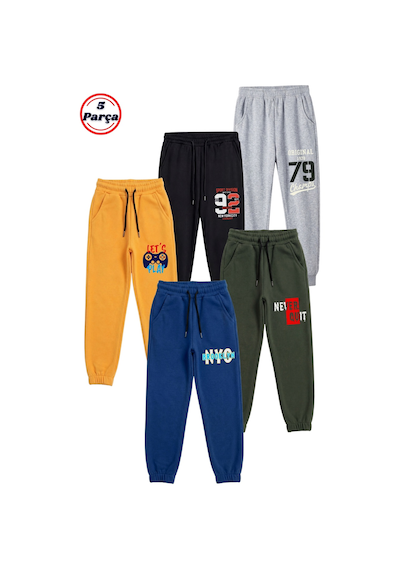 Fyk Kids 5'li Baskı Detaylı Beli Lastikli Erkek Çocuk Jogger Eşofman Altı Çok Renkli