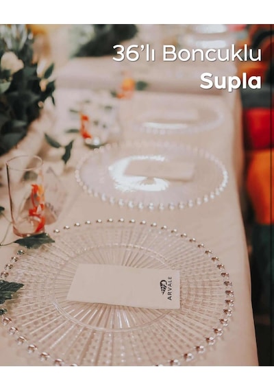 Boncuklu Supla Sunum Servis Organizasyon Düğün Tabağı Malzemesi Plastik / 36 Adet Şeffaf