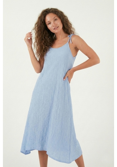 Lela Regular Fit Ip Askılı Uzun Bayan Elbise 5865732 Bebe Mavi