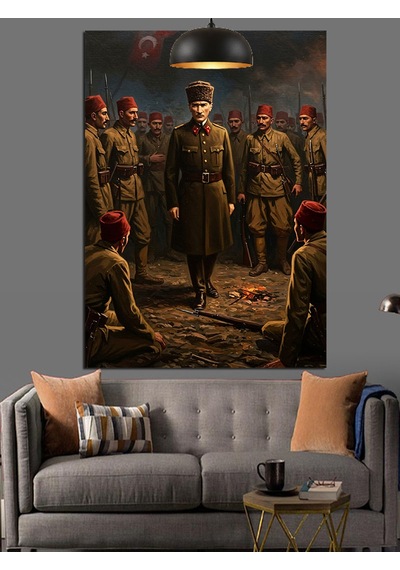 Mustafa Kemal Atatürk Ve Askerleri Dekoratif Kanvas - Mdf Ahşap Tablo