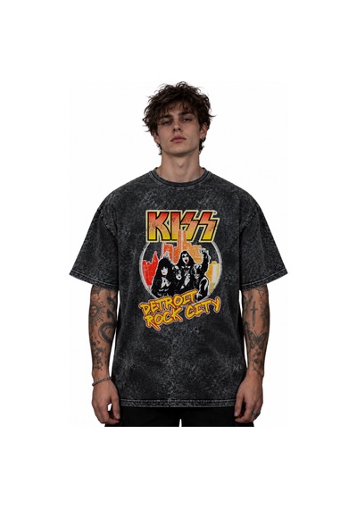 Kiss Rock Metal Müzik Grubu Baskılı Unisex Oversize Vintage Retro Siyah