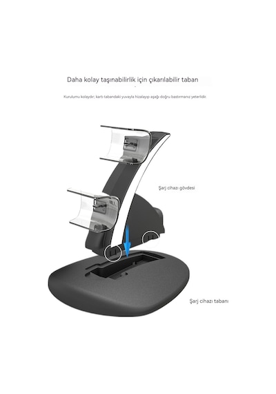 Iplay Ps5 Oyunu Kablosuz Denetleyici Çift Tabanlı Şarj Kolu Yerleştirme Braketi Şarj Tabanı Siyah