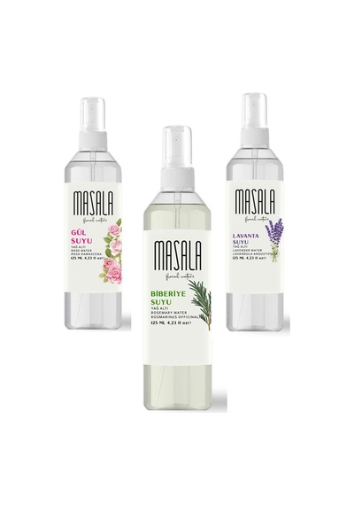Masala %100 Doğal Yağlı Saf Biberiye + Gül + Lavanta Suyu 3 x 125 ML