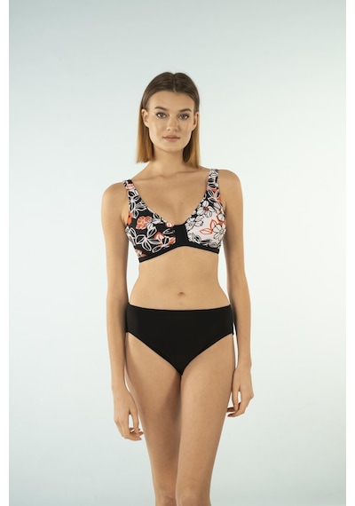 Estiva Desenli Luplu Toparlayıcı Bikini Takımı - Siyah Beyaz Çok Renkli