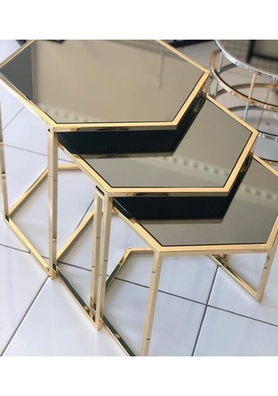 Zigon Zlf 3Lü C Model Metal Çelik Rose Renk Kaplama Mdf Siyah Mer (429079270)