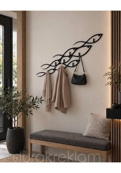 Dekoratif Metal Duvar Askılığı 80 Cm Balık Figürlü, 3 Mm Dkp Sac, Fırın Boyalı Siyah