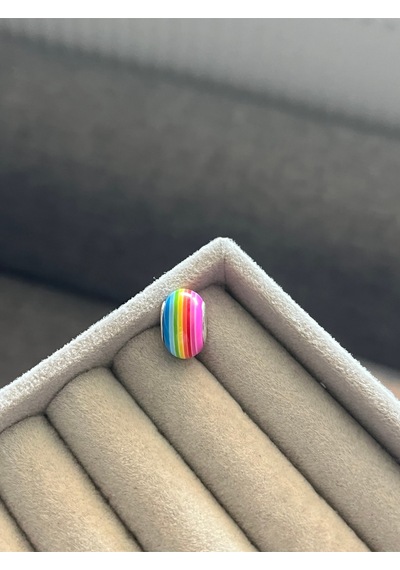 Çizgili Mavi,sarı,kırmızı, Pembe Renkli Murano Charm Gümüş