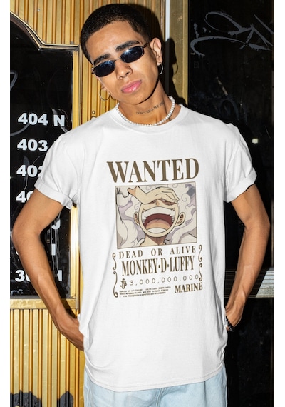Sevbano Wanted Dead Or Alive Monkey D. Luffy Baskılı Unisex Oversize One Beyaz