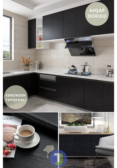 Technojet Kendinden Yapışkanlı Ahşap Görünümlü Mutfak Banyo Tezgah Duvar Dolap Masa Kaplama 60x500cm 001