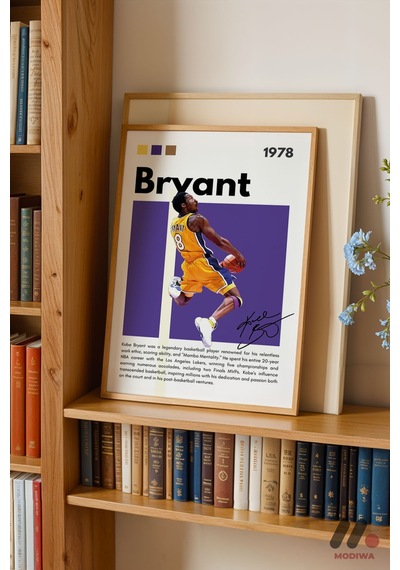 Kobe Bryant Mor Poster, Ahşap Çerçeveli Duvar Tablosu - Spor Severlere Hediye
