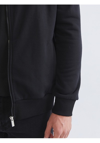 LC Waikiki Lc Waıkıkı Siyah Kolej Yaka Erkek Kalın Fermuarlı Sweatshirt