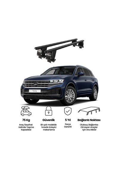 Royal Volkswagen Touareg 2018 Ve Sonrası Uyumlu Siyah Kilitli Ara Atkı Port Bagaj Tavan Barı