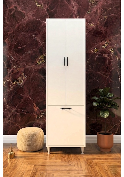 Karanfil 2 Kapaklı Çamaşır Sepetli Çok Amaçlı Dolap Banyo Dolabı Kirli Çamaşır Dolabı Beyaz