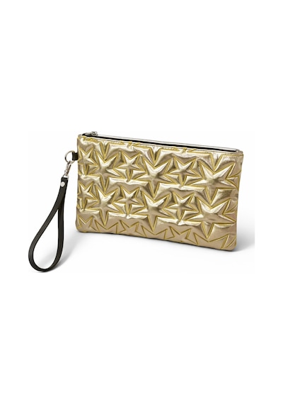 Adelina Bags Yıldız Nakış İşlemeli Portföy El Çantası Bilek Askılı Saten Astarlı Clutch Çanta Altın