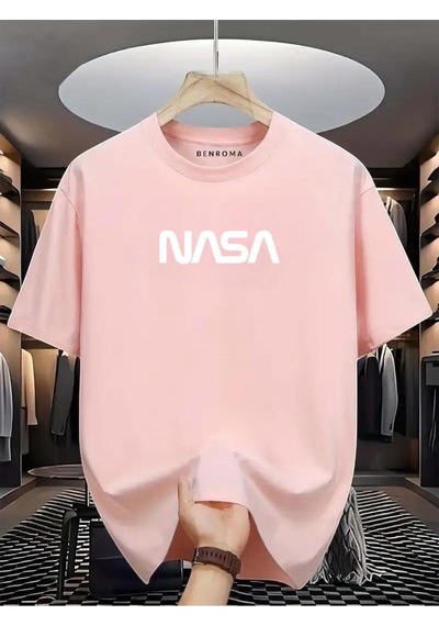 Nasa Baskılı Oversize Tişört Pembe