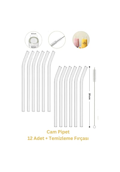 Cam Pipet 12 Adet Ve Pipet Temizleme Fırçası, Cam Bardak Pipeti, Kalın Cam Pipet