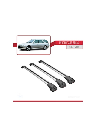 Peugeot 306 Estate 1997-2001 Arası İle Uyumlu Ace-1 Ara Atkı Tavan Barı Gri 3 Adet Bar