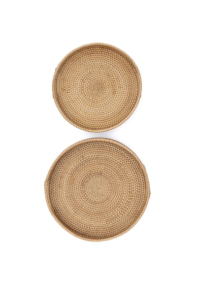 Meander El Yapımı Yuvarlak Küçük Boy Rattan Çok Amaçlı Kulplu Tep