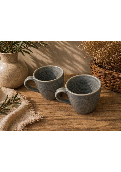 2'li Hornfels Ripple Mug 320 Cc Seramik Kahve Stoneware Kupa Espresso Ve Kahve Kupası Modern Kulplu