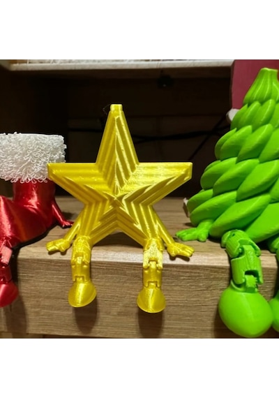 3d Baskı Yılbaşı Oturan Yıldız Figür Dekor Süsü - 4 Adet