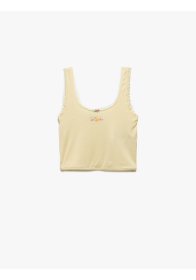 Koton Modal Kumaş Rahat Kalıp Bisiklet Yaka Askılı Pijama Üstü Sarı 5slk90038mk Sari