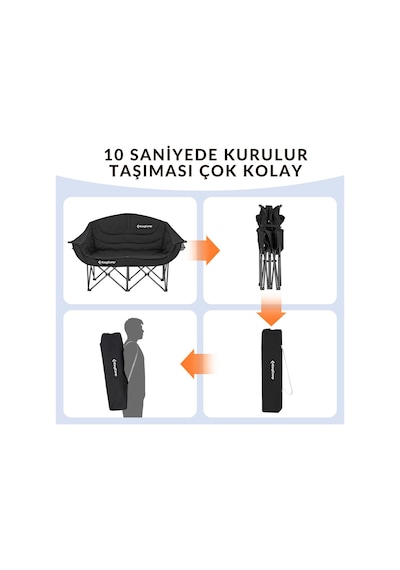 Kingcamp Loveseat Double Çift Kişilik Katlanır Kamp Sandalyesi Black Siyah
