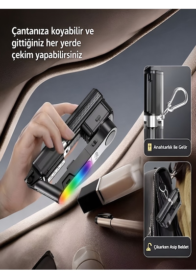 450 Mah Rgb Led Işıklı 102 Cm Titreşim Önleyici Gimbal Tripod Selfie Çubuğu Bluetooth Kumandalı